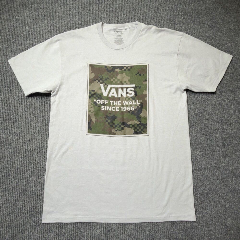 Vans "Off The Wall" Since 1966 Camo Square Graphic Mens Medium Gray Shirt
